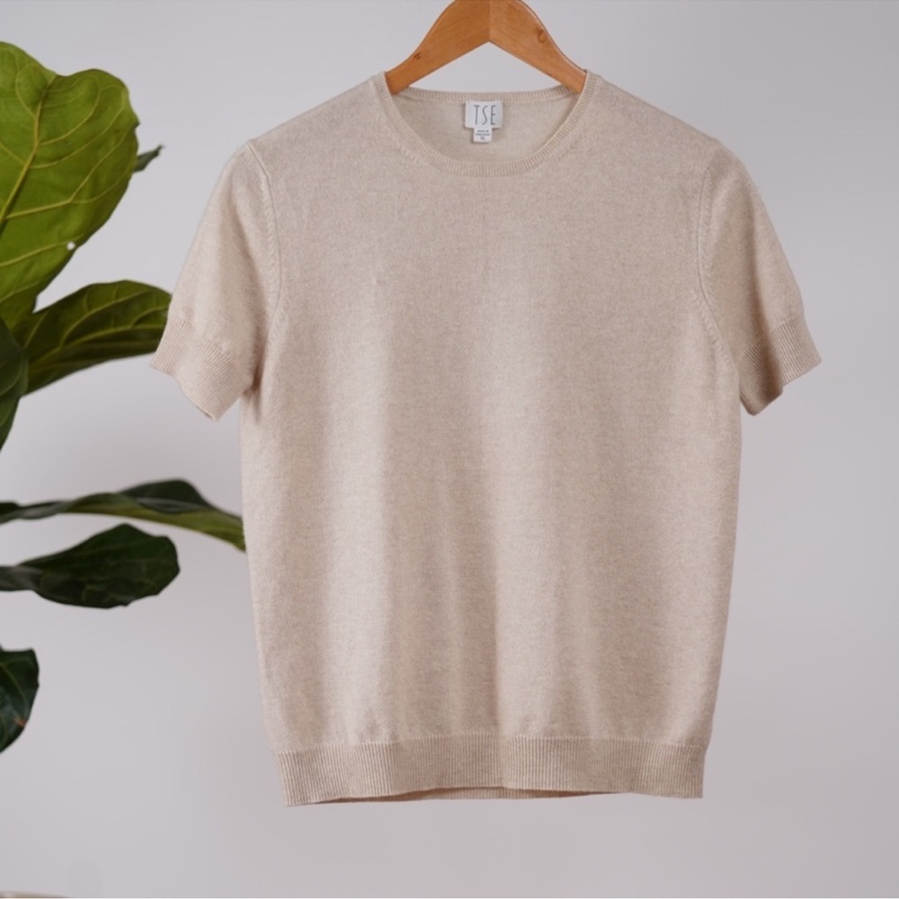 TSE Cashmere Beige Short Sleeve Cashmere Sweater